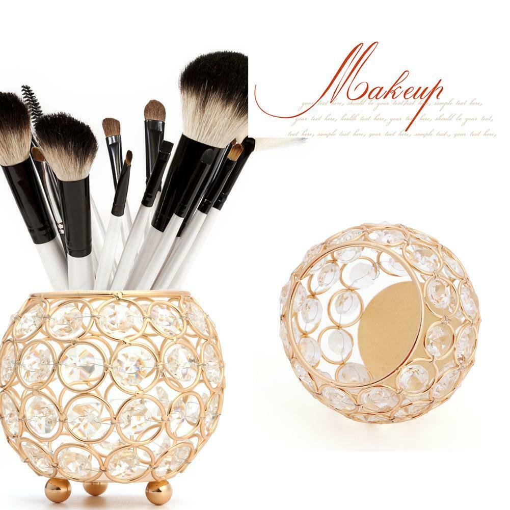 European Style Round Crystal Makeup Brush Storage Box Jewelry Organizer @
