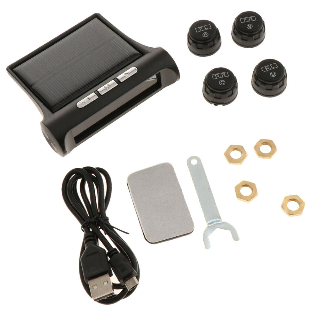 Solar Power Tire Pressure Monitoring System Automatic Alarm LCD Display