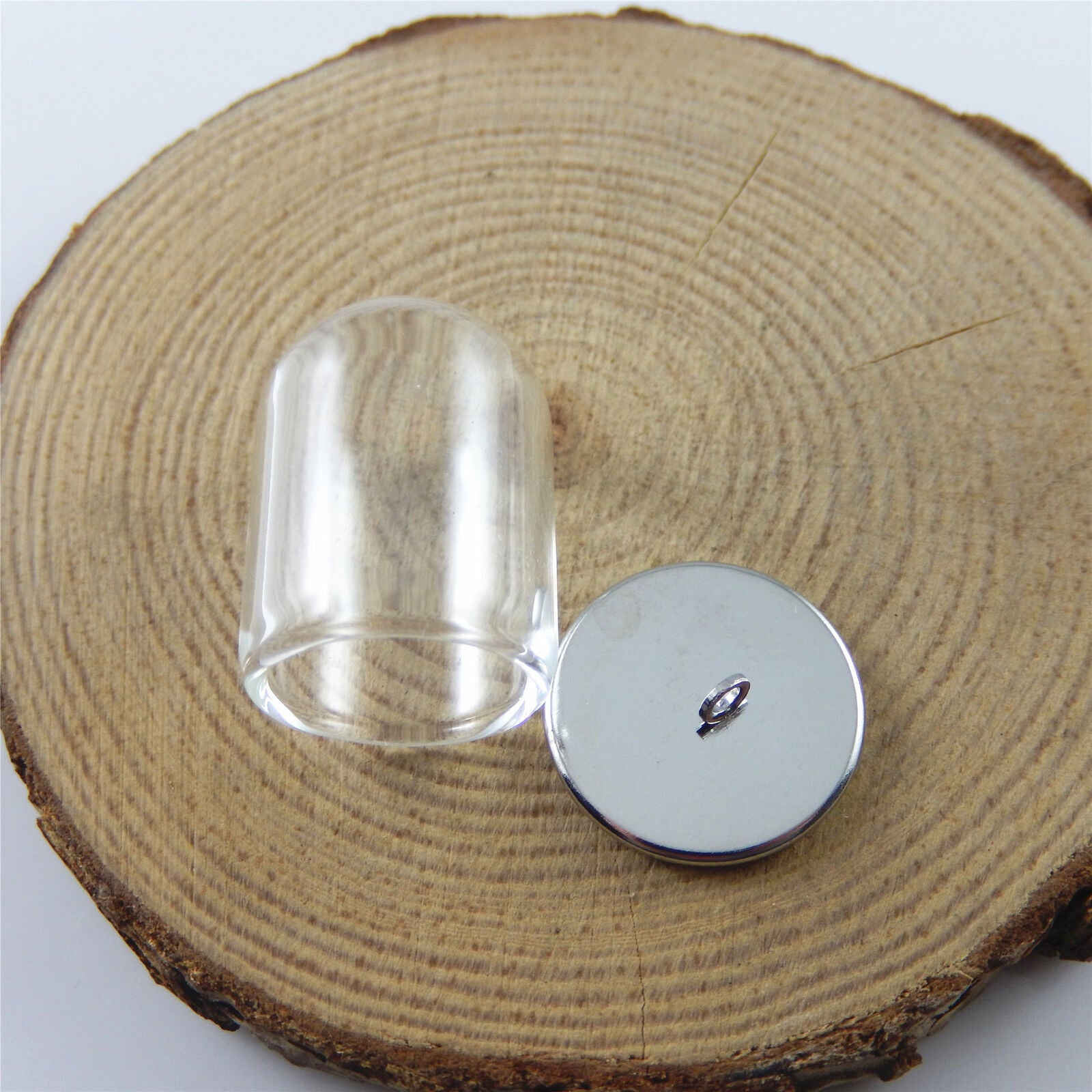 8 sets Clear Glass Cylinder Dome w/ Metal Cameo Base Pendant Findings 29x20mm