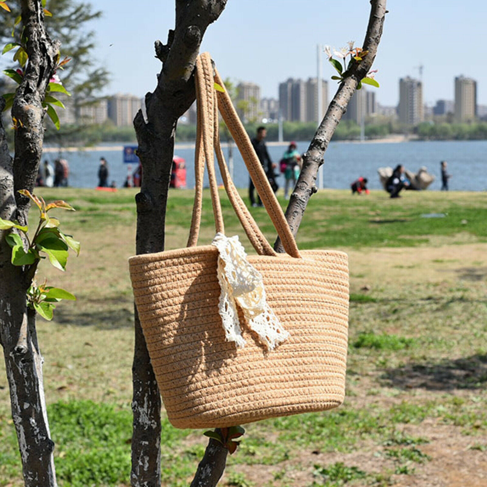 Cotton Woven Womens Handbag Beach Bag Large Capacity Tote Big Hobo Purse