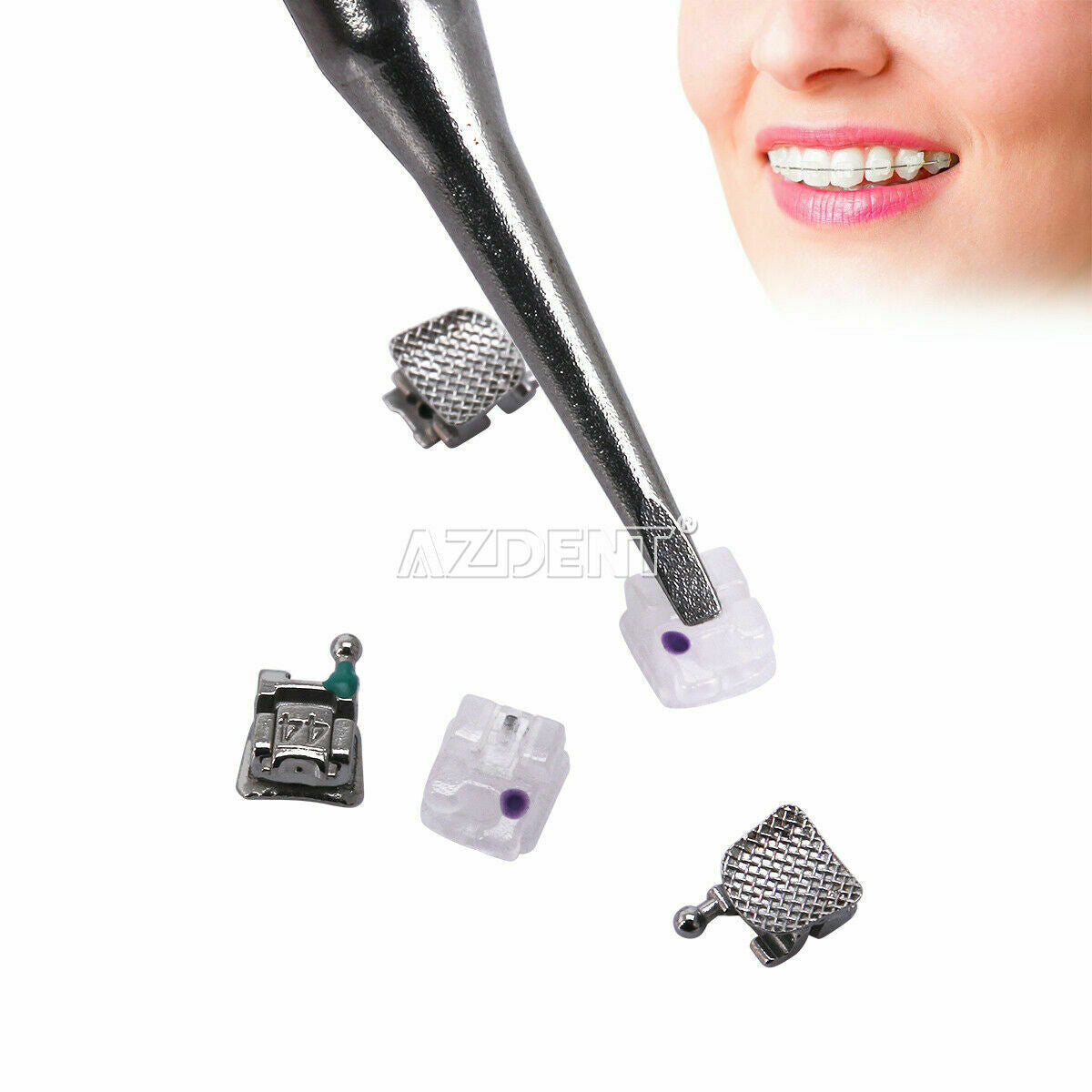 Dental Orthodontic Self-Ligating Brackets Ceramic MBT.022 Hooks 3-4-5 Metal+Tool