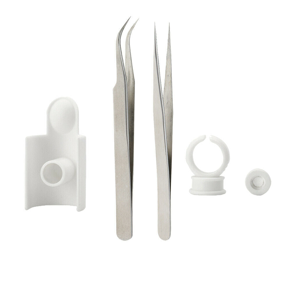Eyelashes Extension Eye Lash Strip Holder Pallet Glue Ring Cup Tweezers Set