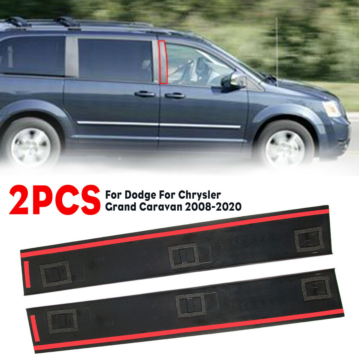 2X Black Pillar Posts for Chrysler Town & Country/Dodge Caravan 2008-2020
