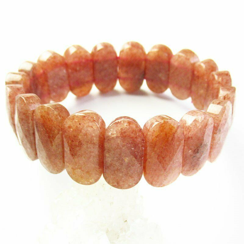 53g Faceted Natural Strawberry Quartz Oval Stretchy Bracelet 7.5 inch 46SL