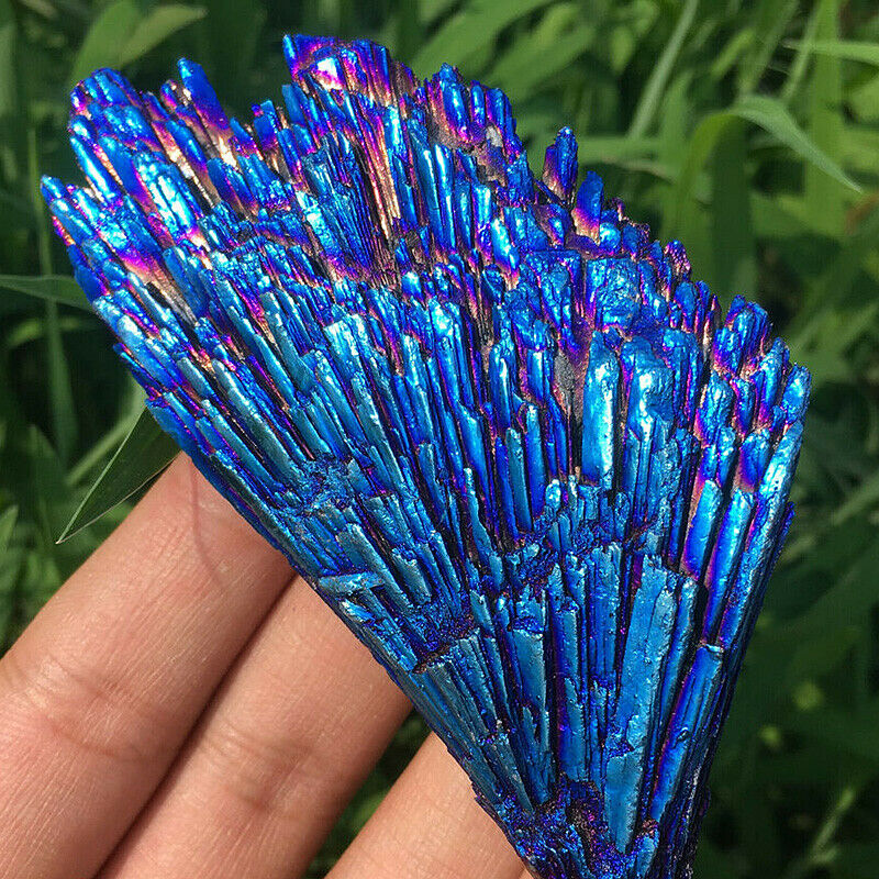 1PC Natural Quartz Crystal Rainbow Titanium Peacock Blue Cluster Mineral Reiki