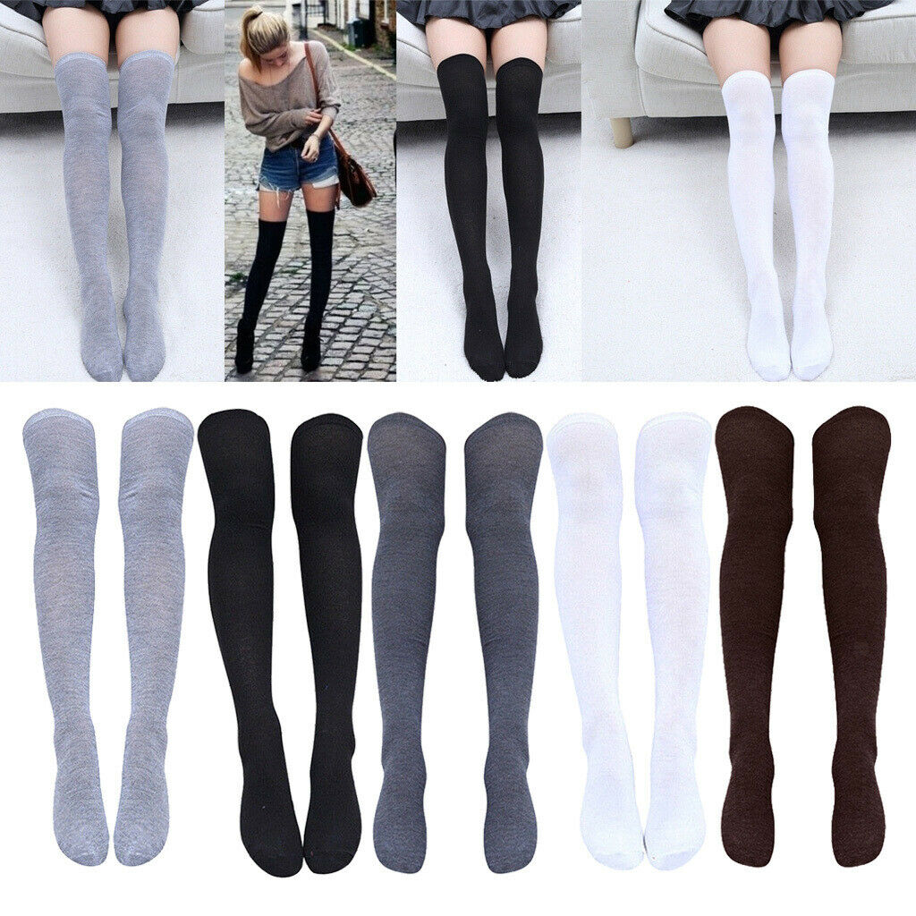 5 Pairs Set Womens Girl Sexy Plain Thigh High Socks Stocking School Socks