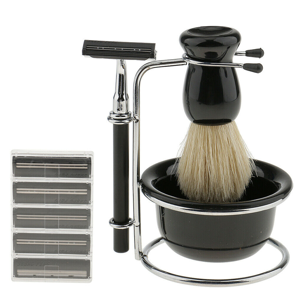 Mens Beard Shaving Kit Shave Badger Brush+ Stand +Soap Bowl Mug +Razor Set