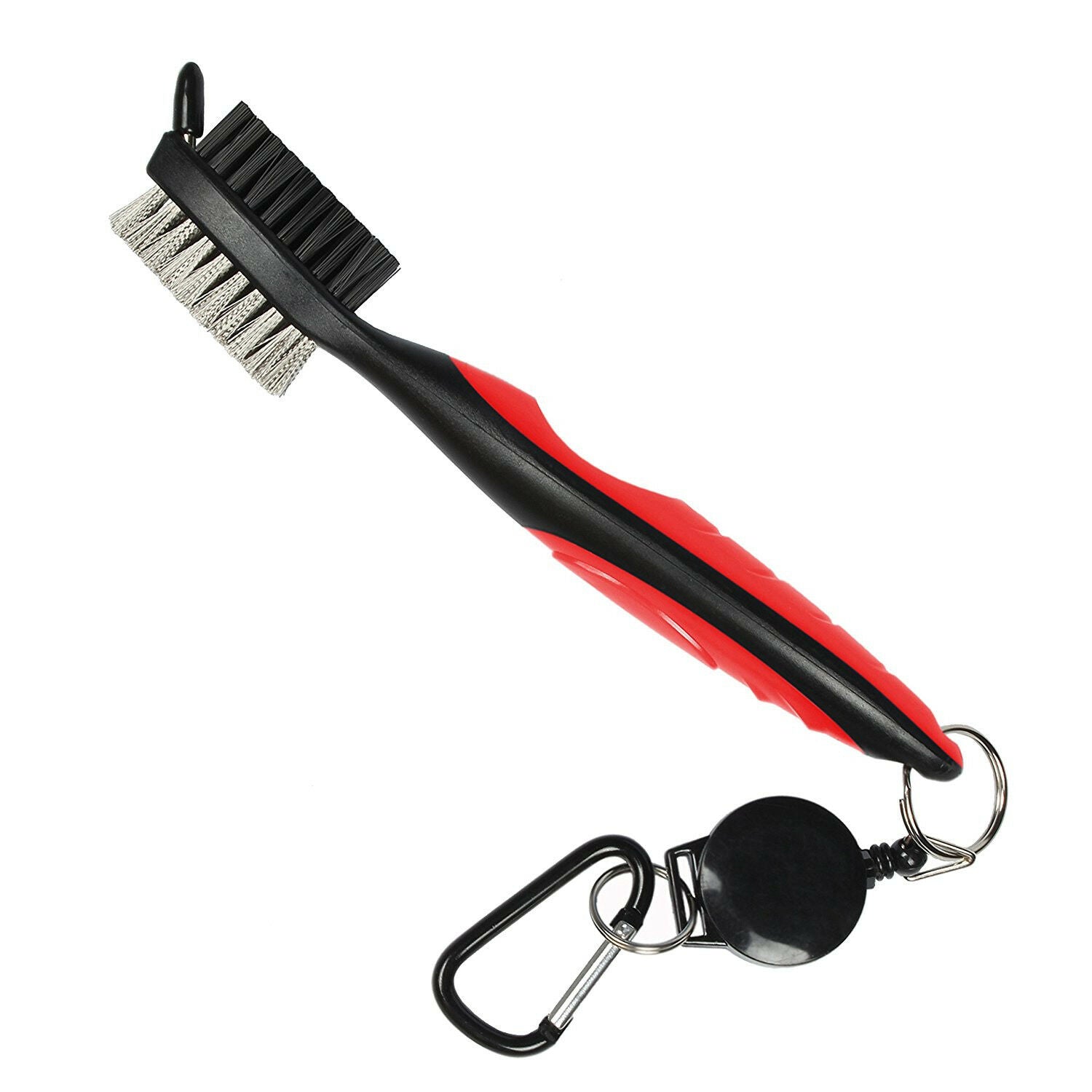 Brush Golf Club Dual Bristle Cleaning Cleaner Clip Groove Spike Retractable Reel