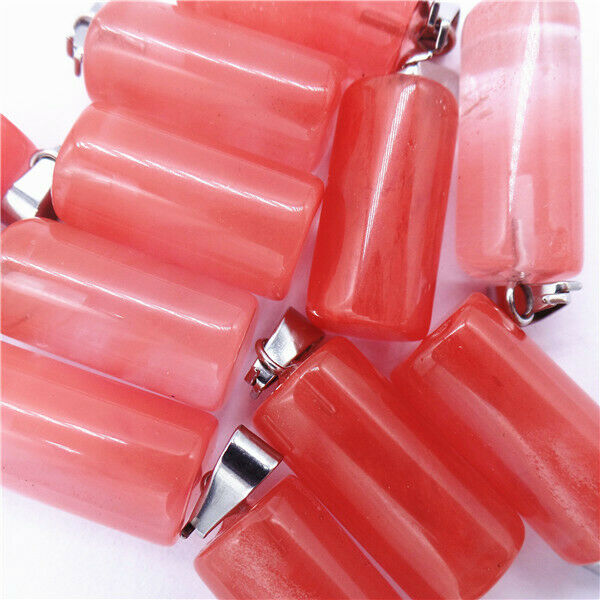 100Pcs 25x10mm Wholesale Red Cherry Quartz Cylinder Pendant Bead DIY HH8207