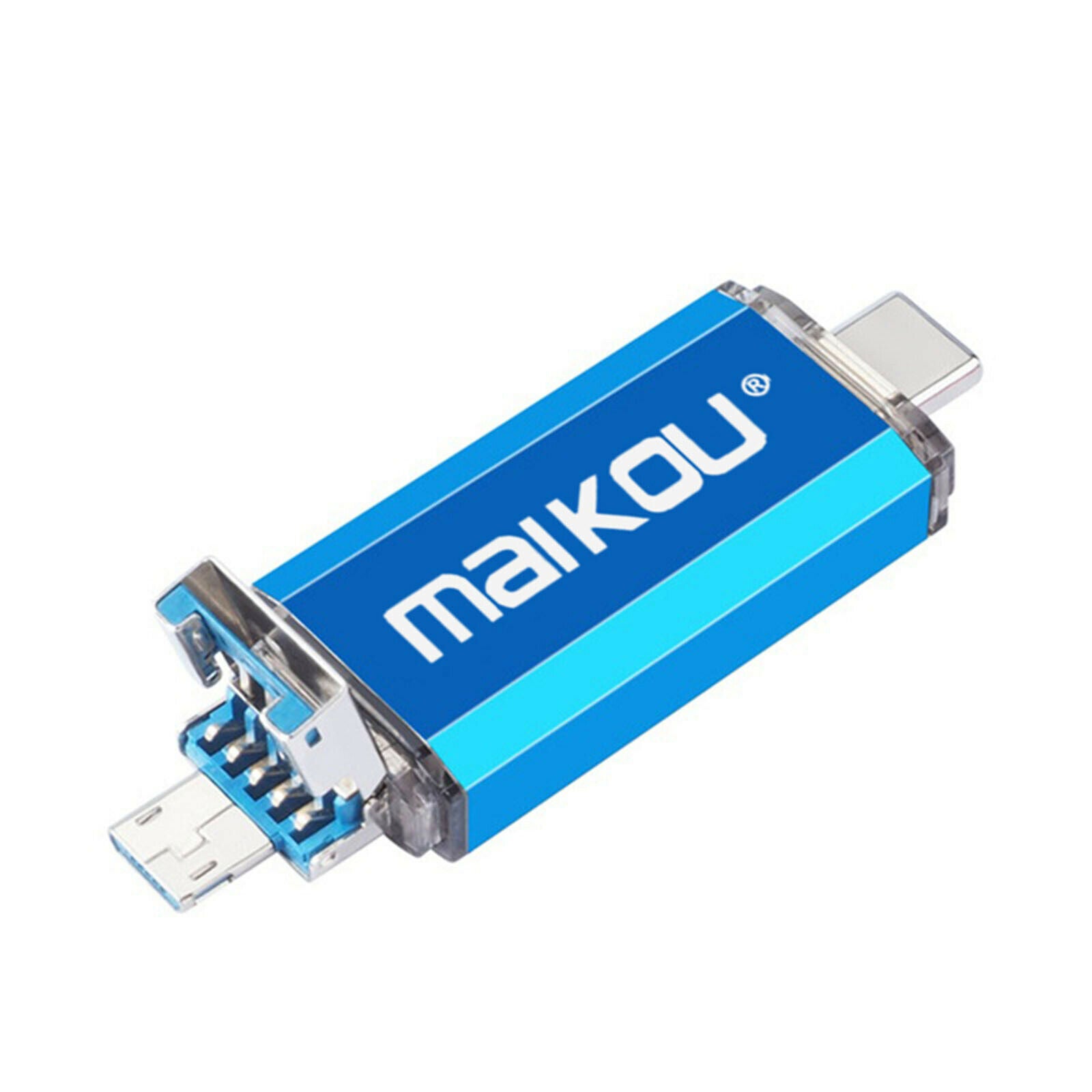 Portable 3 in 1 64G USB Flash Drive Type-C Thumb Drive Memory Stick Blue