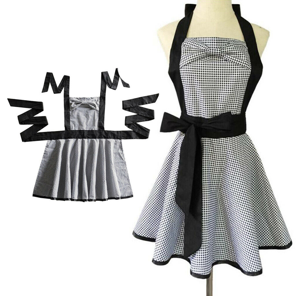 Cute Womens Kitchen Restaurant Bib Cooking Dress BowKnot Lattice Aprons