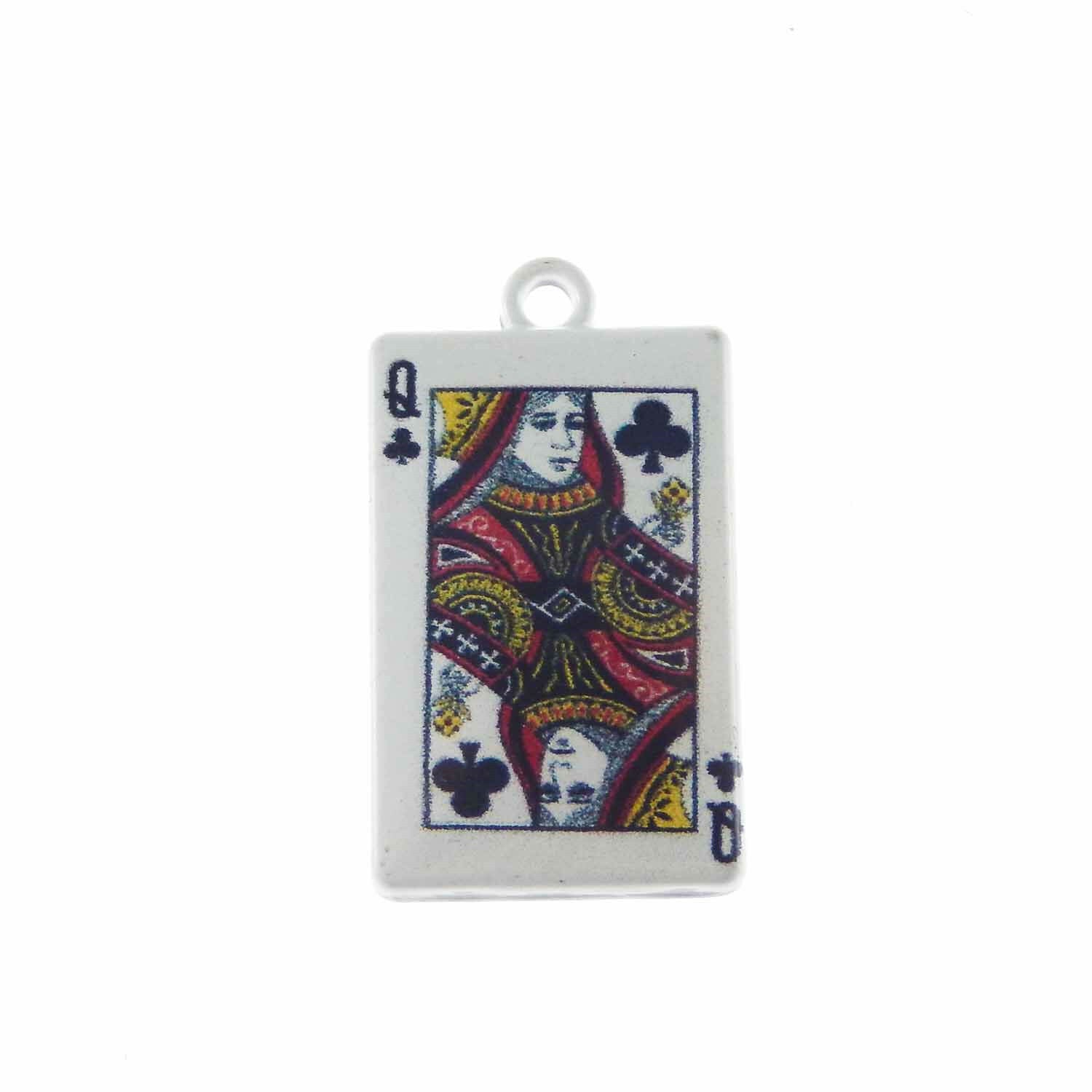 10PCS White Painted Playing Card Poker Q Charm Alloy Pendant Jewelry DIY 26x15mm