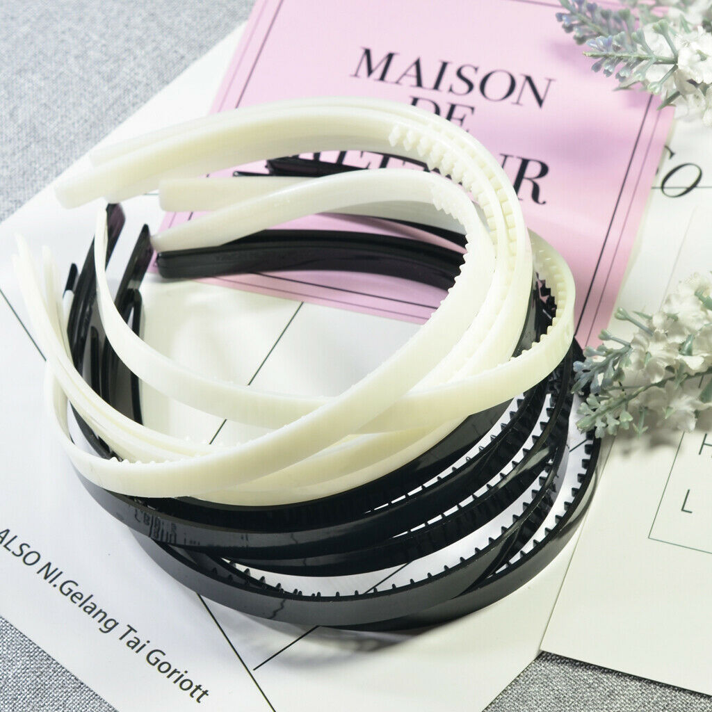 10x 10MM White Black Plain Plastic Hair Band Headband Head Hoop DIY Headwear
