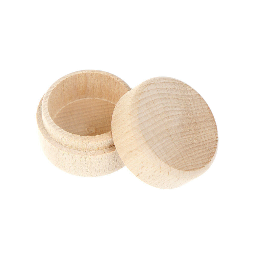 Round Wooden Wedding Ring Jewelry Trinket Box Wood Storage Container Cas.l8