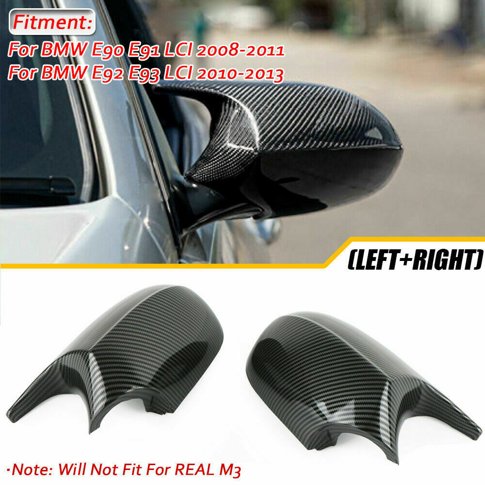 Pair Left&Right Carbon Fiber Mirror Cap Cover Fit For E90 E91 E92 E93 LCI 08-13