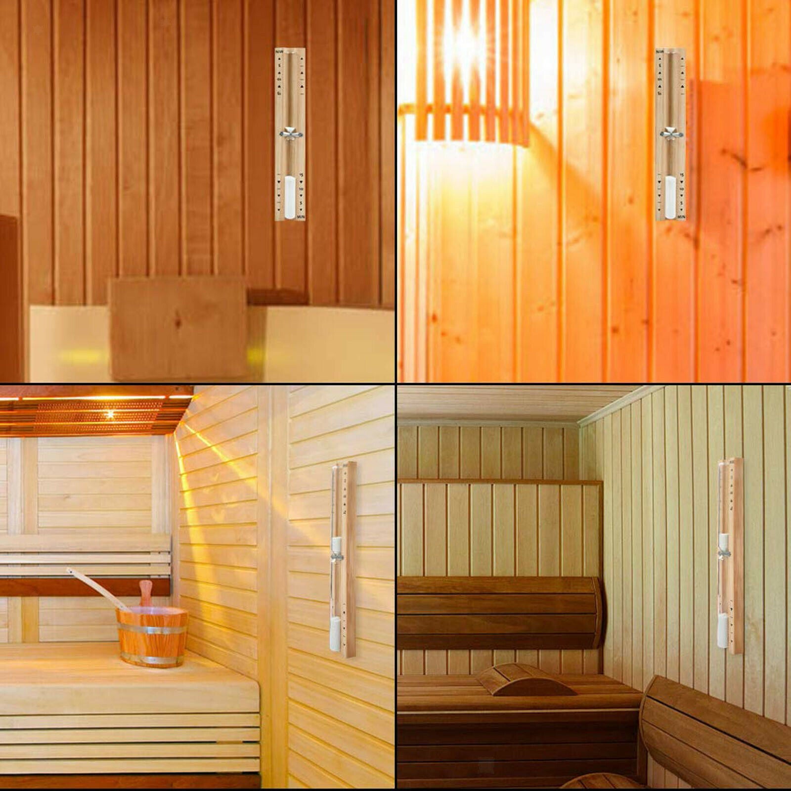 Multifunction Wall Sauna Timer 15 Mins Wooden White Sand Hourglass Clock