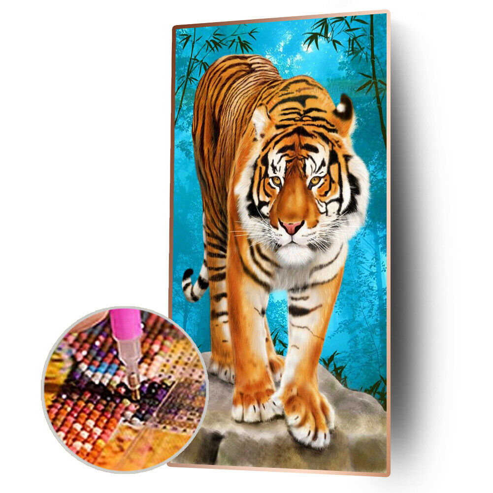 Tiger 5D DIY Full Round Diamond Painting Mosaic Decorative Needlework Sets @