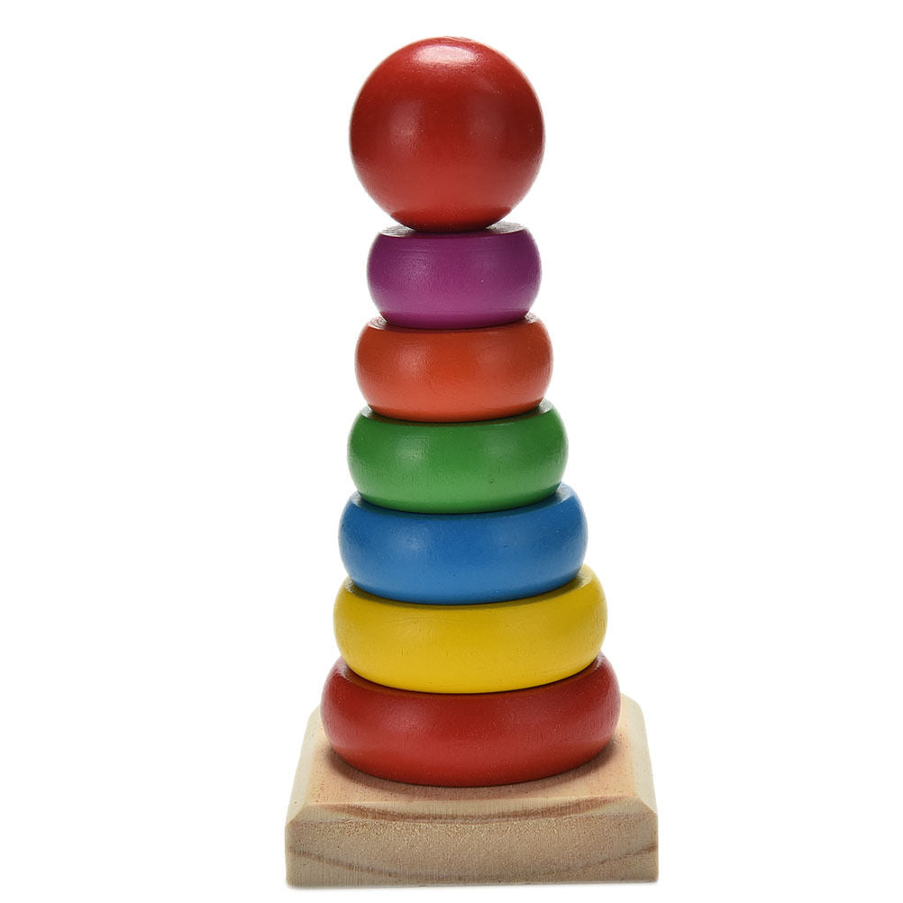 Rainbow Tower Ring Wooden Stacking Stack Up Kid Baby Educational Toy3WOAUEIG KX