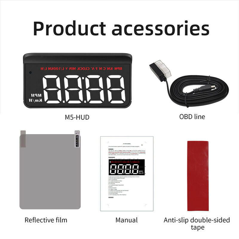 Auto Car High-definition HUD Head up Display M5 Projector KM/H MPH RPM Colock