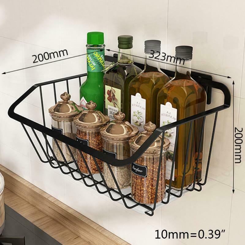 Kitchen Wall Hanging Storage Basket Fruit Vegetable Spice Rack with Drain Shelf