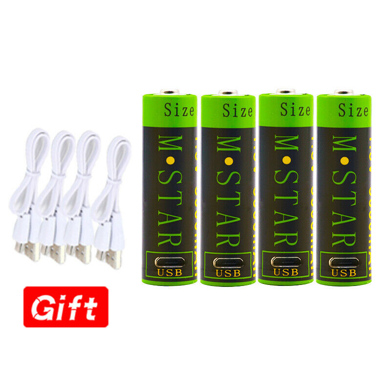2pcs 1.5V Aa Batterie LI-ION 3000mAh Li-PolymÃ¨re Rechargeable Lithium +CÃ¢ble USB