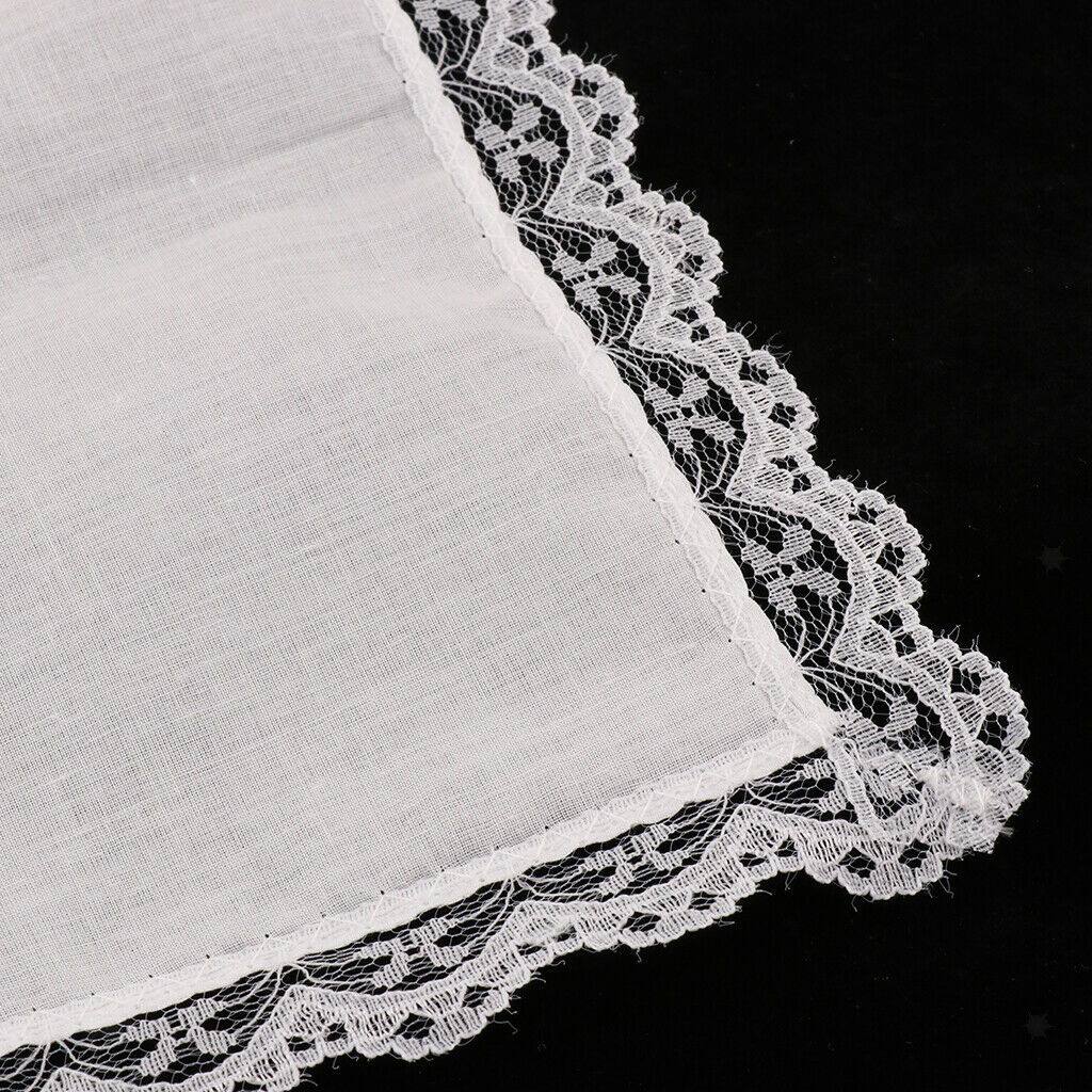 20pcs 100% Cotton Solid White Handkerchiefs with Lace Edge Classic Hankies