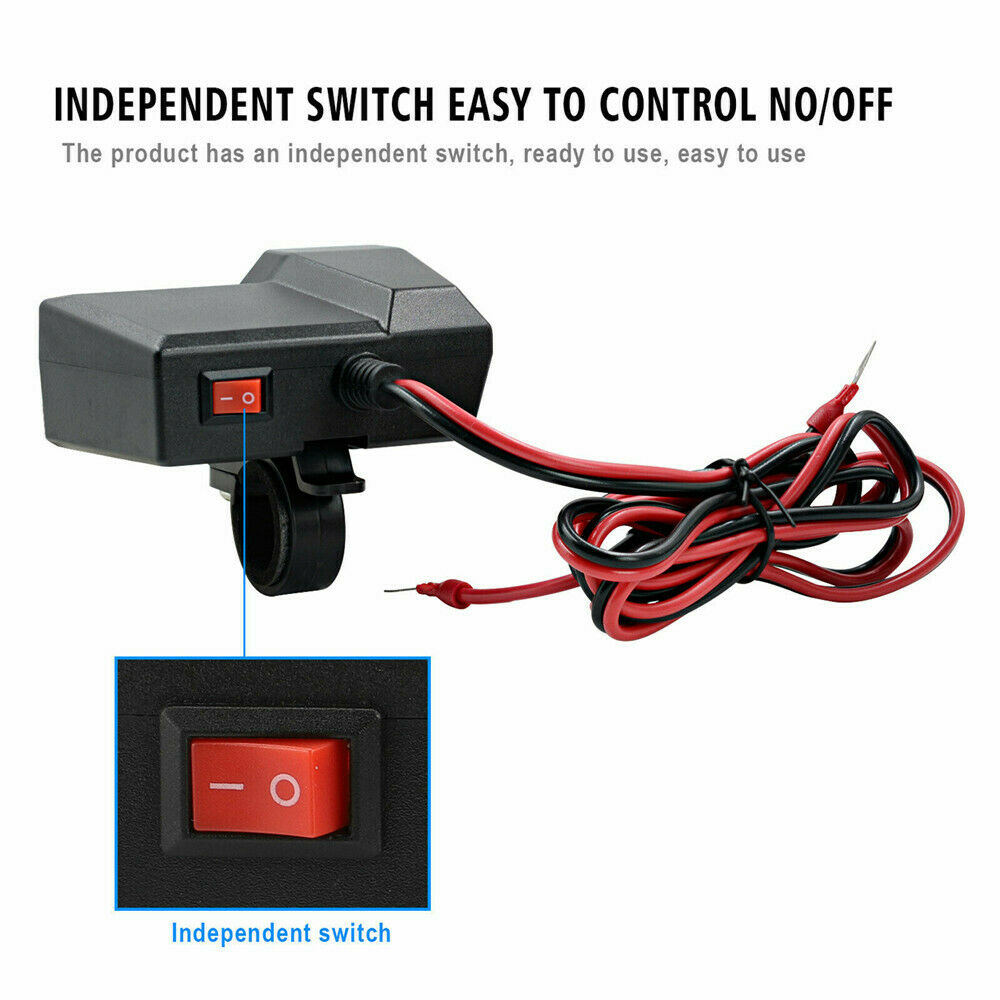Waterproof Motorcycle Handlebar Dual USB Phone Quick Charger Voltmeter 10-24V