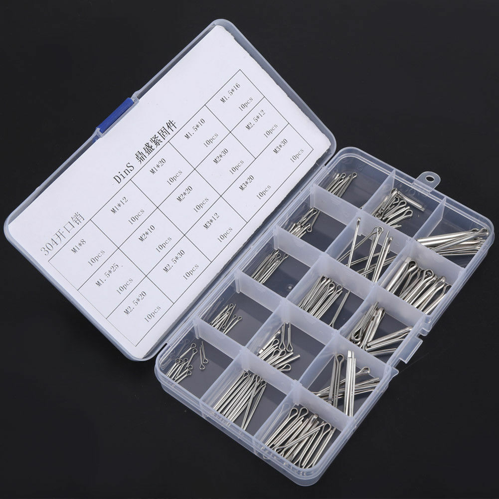 150Pcs 15 Kinds 304 Stainless Steel Split-Cotter Pins Kit M1 M1.5 M2 M2.5 M3 New