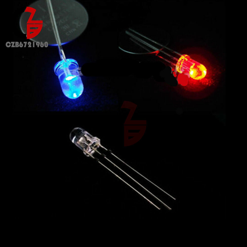 50PCS Dual Bi-Color Red Blue Bright 5mm 3Pin Water Clear bulb Led Common Anode
