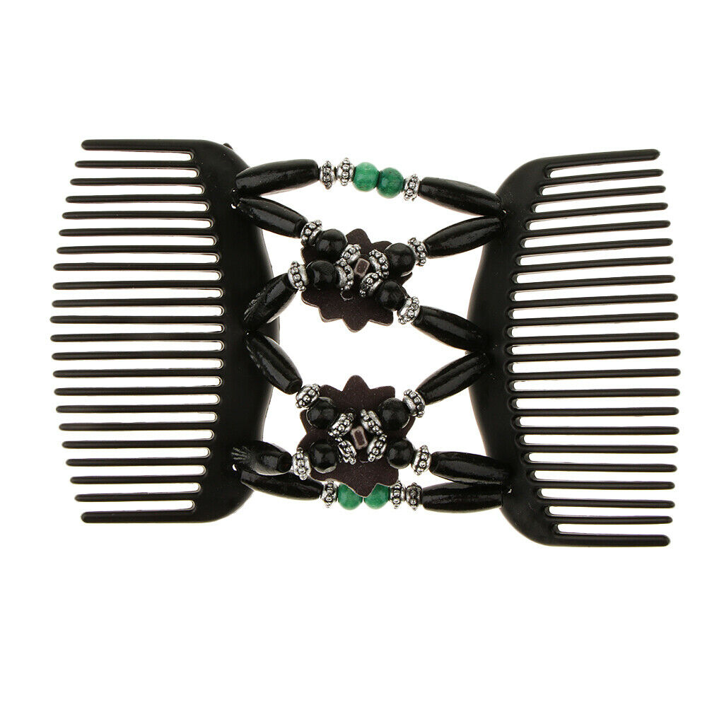 5Pack Magic Wood Beaded Combs Stylish Women Stretchy Double Hair Comb Clips Updo