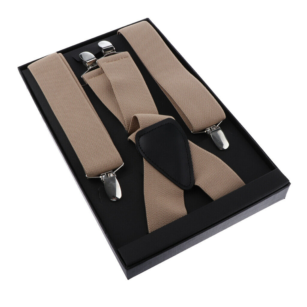 Men Adjustable Elastic Y Back Style with Strong Clips Pants Suspender Khaki