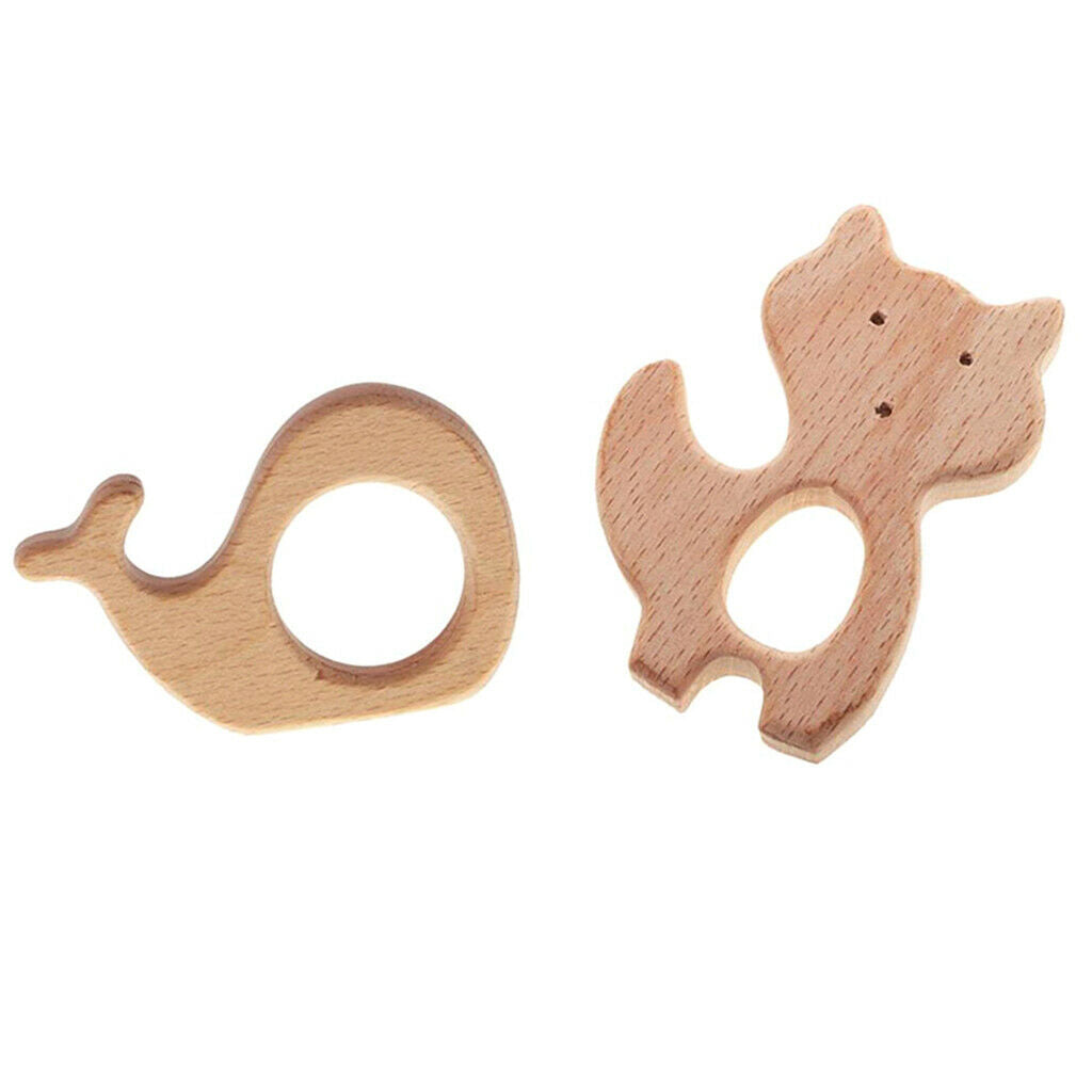 2x Natural Wooden Animal Baby Teething ,Mom Nursing Kids Grasping Teether Toys