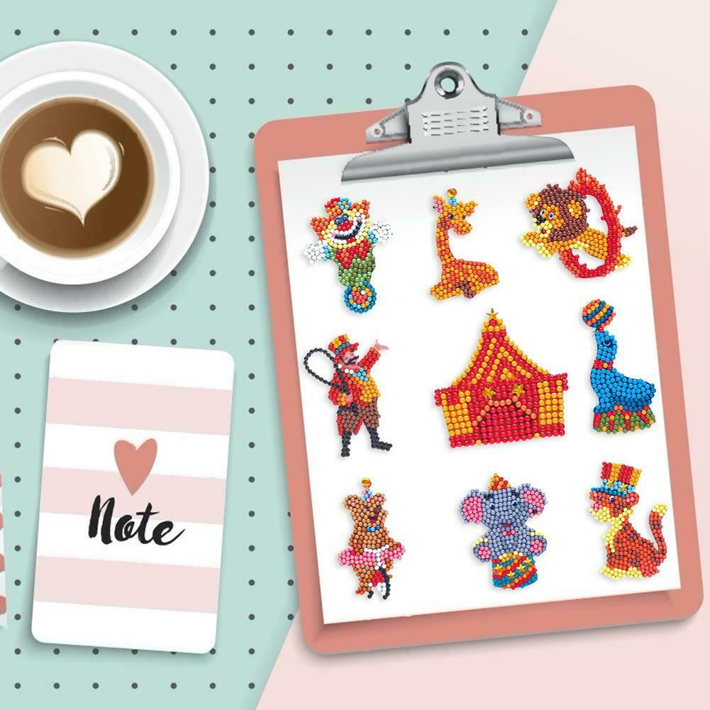 DIY Full Drill Round Cartoon Circus Troup Diamond Painting Puzzle Stickers @