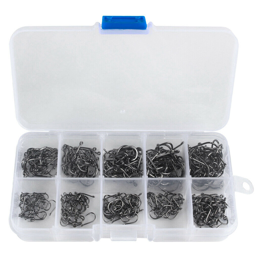 300pcs High-carbon Steel Barbed Fishing Hook Kit 3-12# Jig Big Hook Tackle