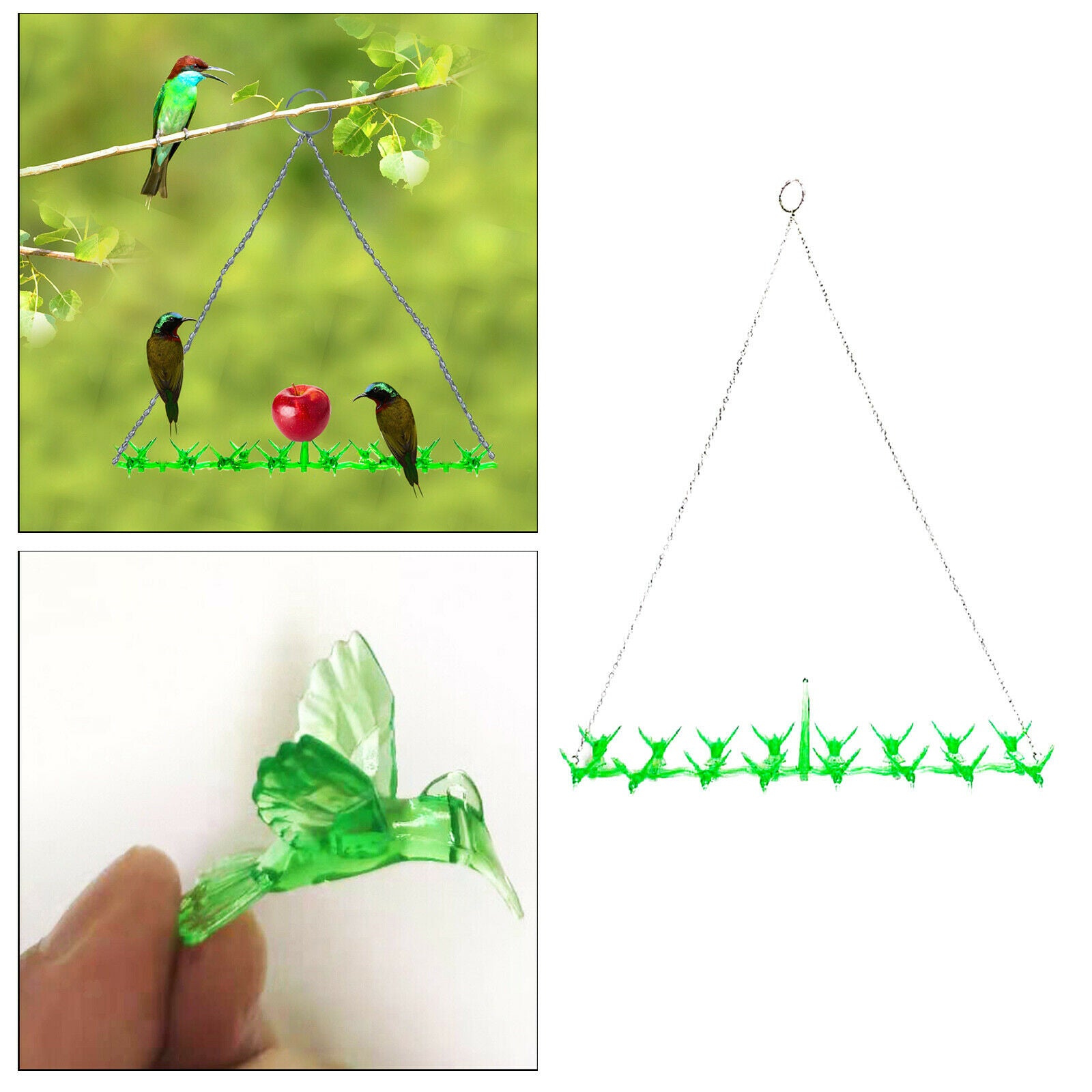 Hanging Bird Feeder Bird Shaped Plastic Metal for Garden Bakyard Decor Green