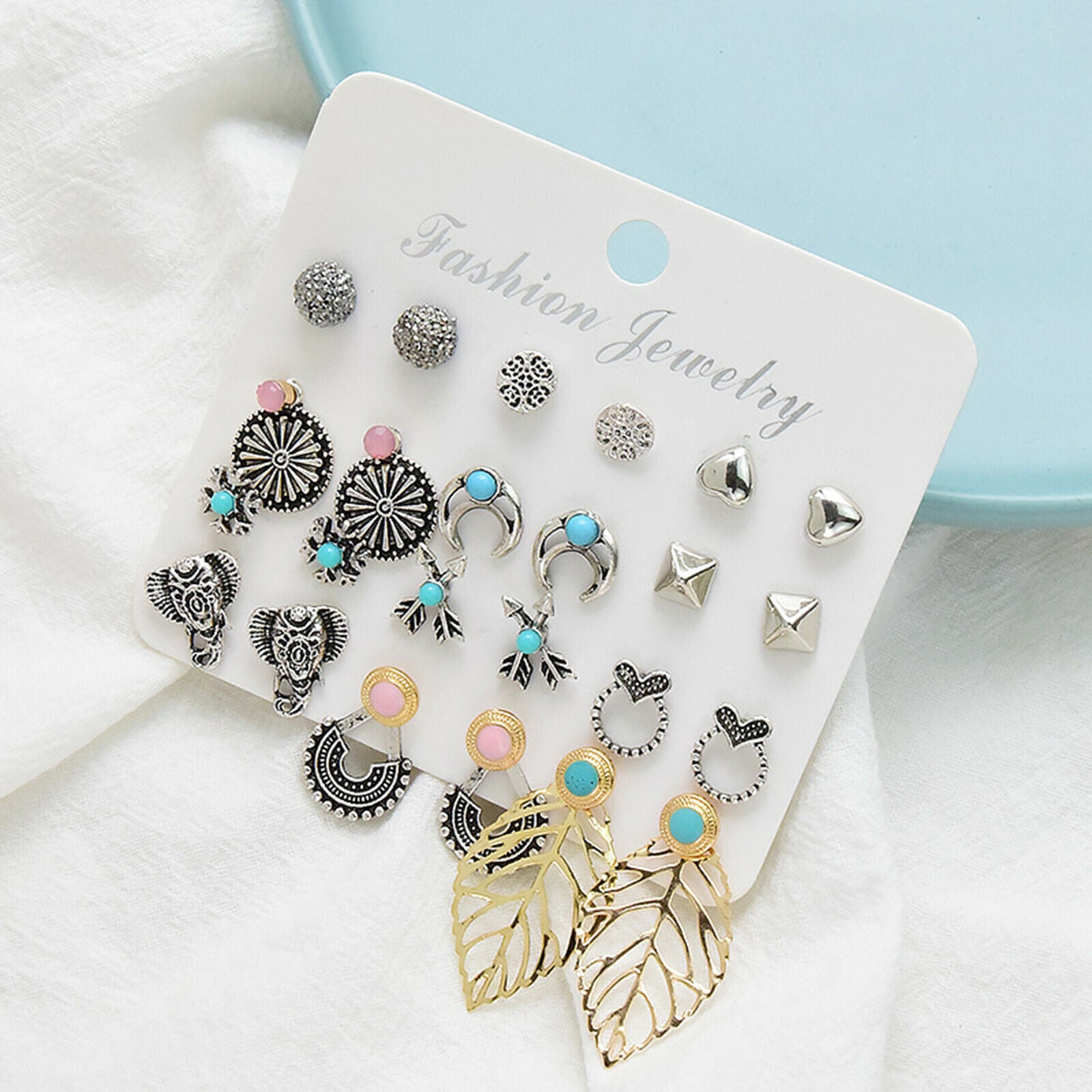 12 Pairs Alloy Earrings Multiple Women Small Ear Stud Jewelry Xmas Gifts