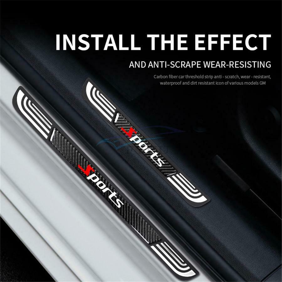 4PC Rubber+Carbon Fiber Car Door Scuff Sill Cover Panel Step Protector Universal
