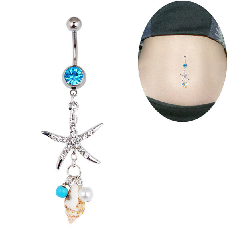 Surgical Steel Crystal Starfish Conch Body Navel Belly Ring Button Piercin.l8