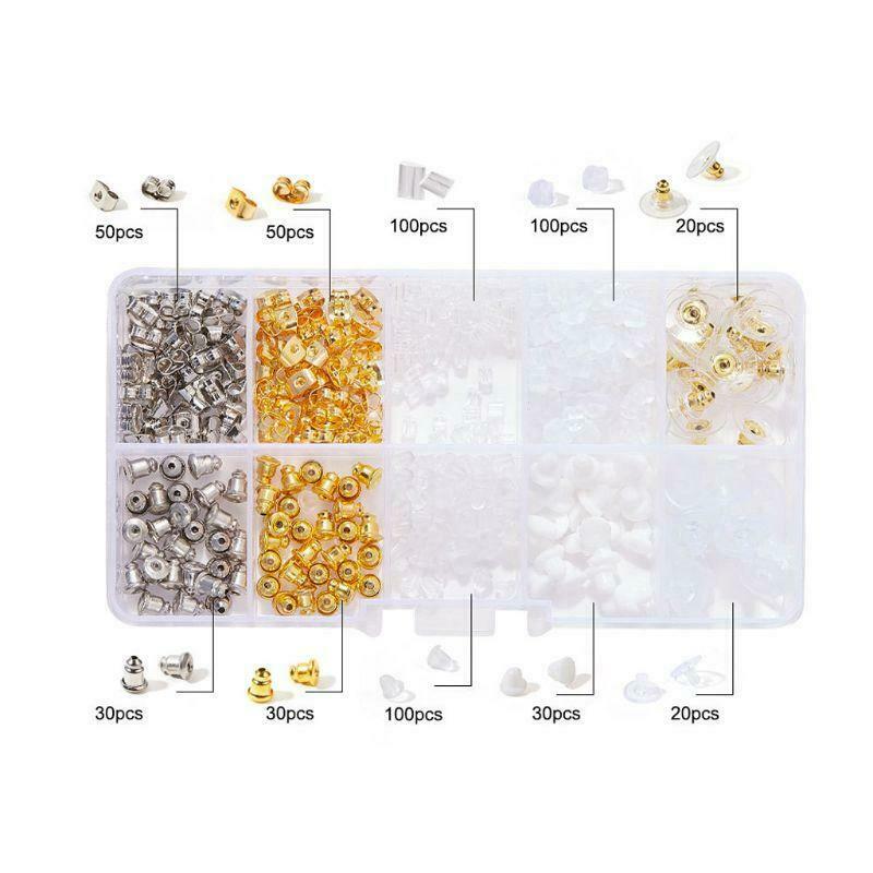 500Pcs10 Style Silicone Metal Assorted Secure Earring Backs Box Jewelry Finding