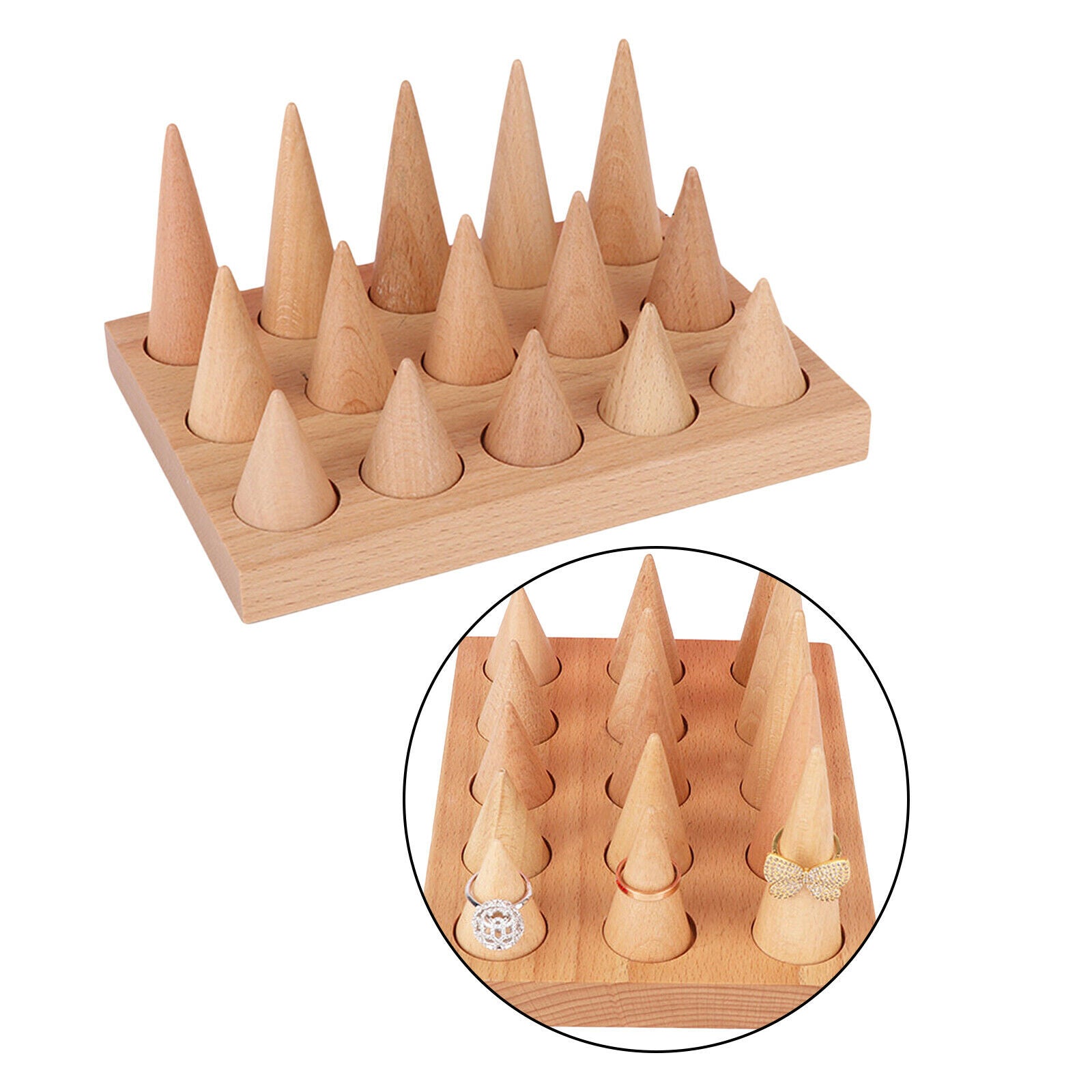Wood Cone Shape Rings Stand Jewelry Display Rack Decorative for Trade Shows