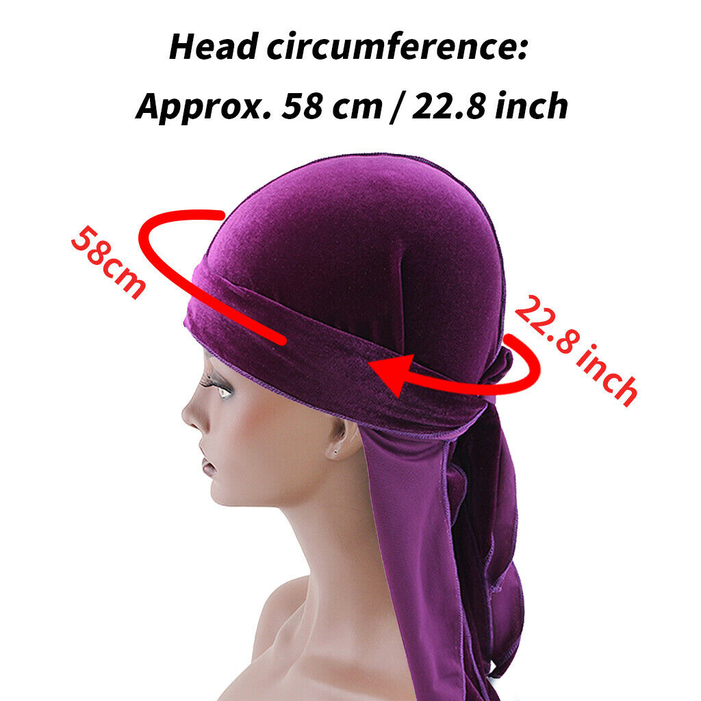 2Pack Unisex Fashion Velvet Bandana Hat Long-Tail Muslim Headwrap Chemo Hat