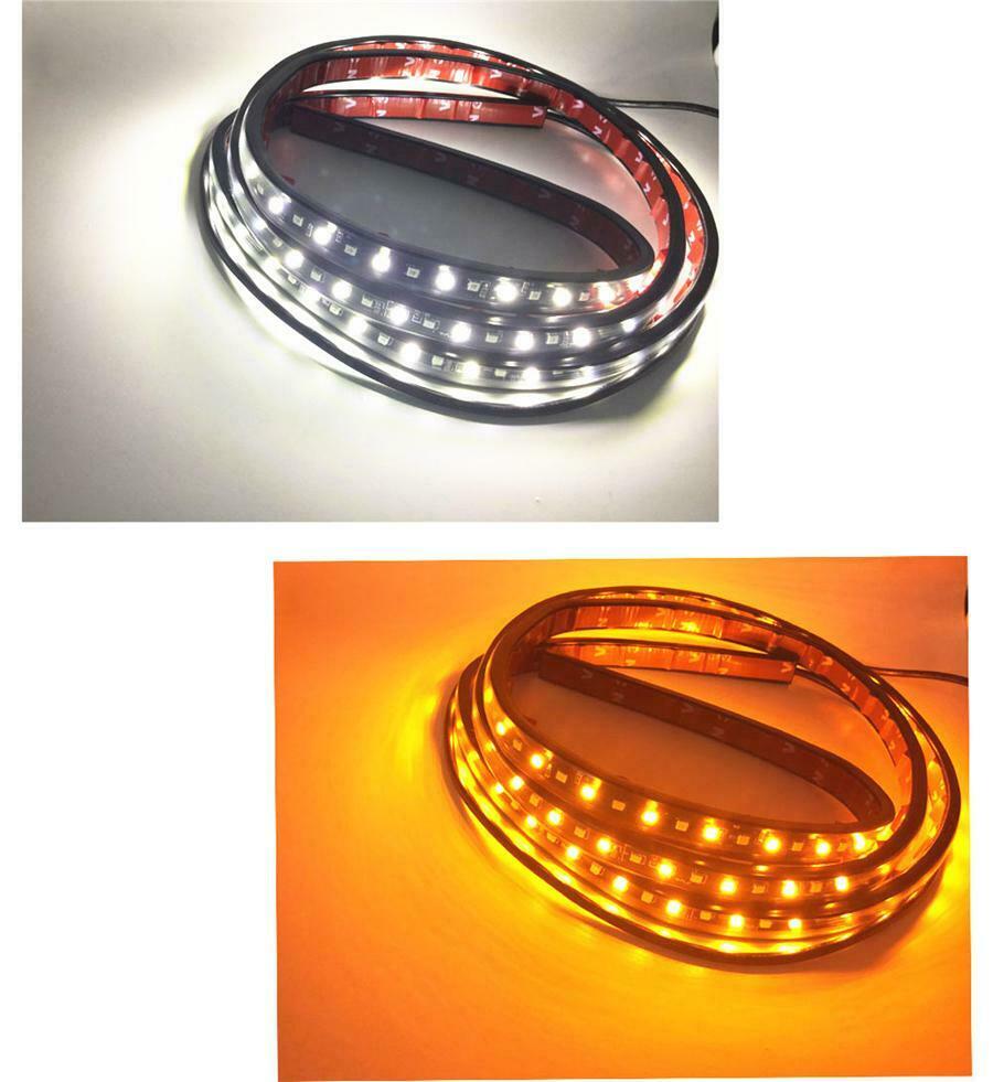 2pcs Car 70" Running Board Side Step LED Light Amber White Turn Signal DRL Light