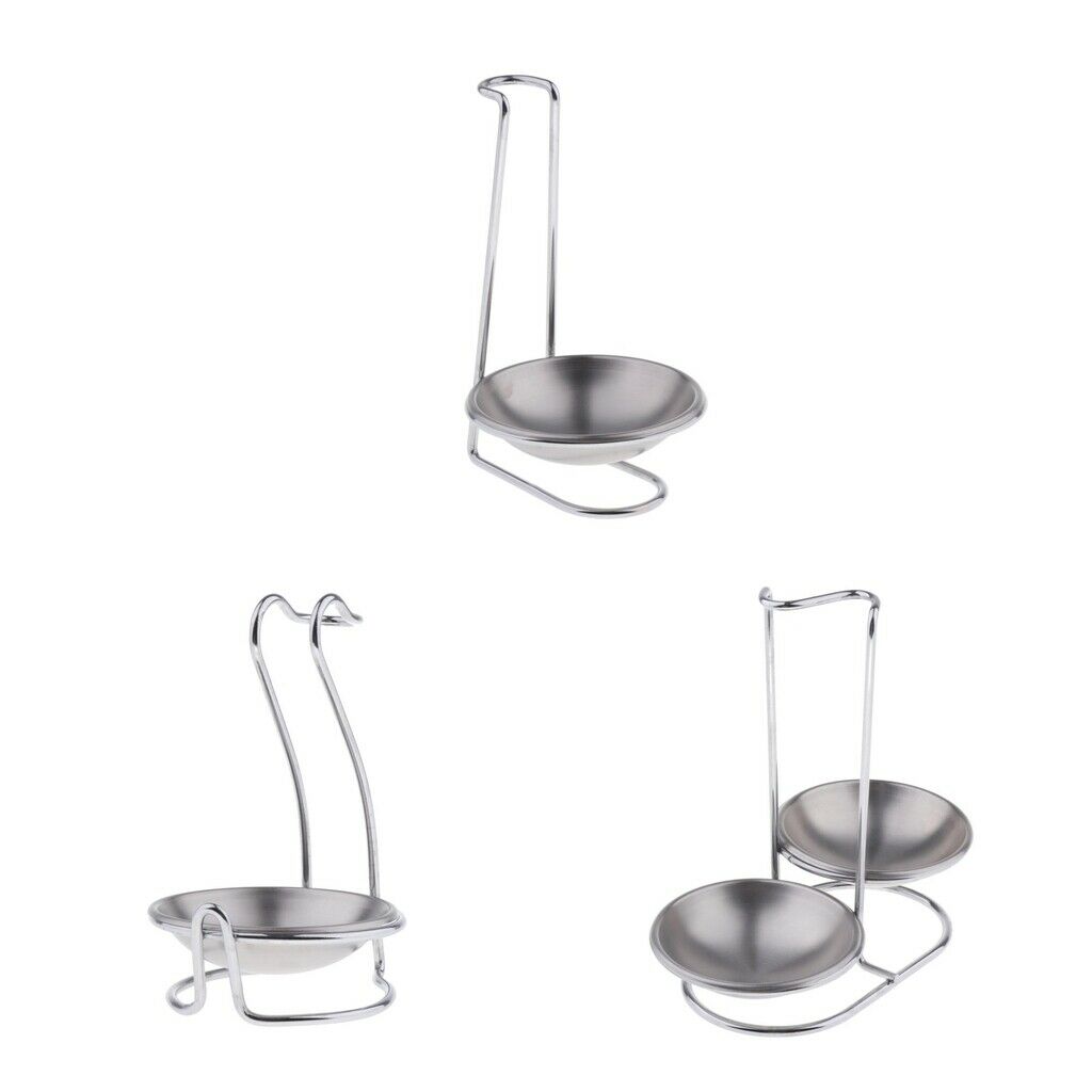2pcs Kitchen Lid Spoon Rest Stand Stainless Steel Utensils Holder for Table