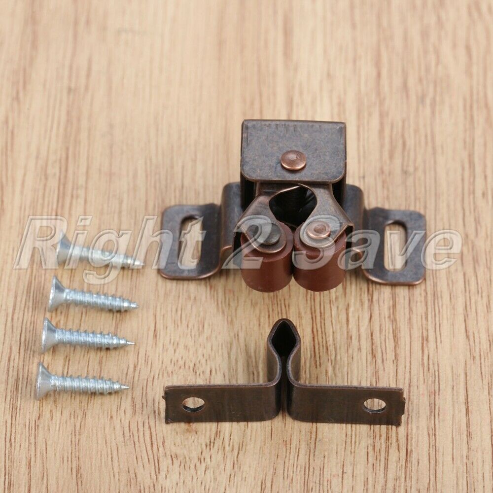 Cabinet Cupboard Dresser Double Ball Roller Door Latch Catch Copper Tone 4pcs