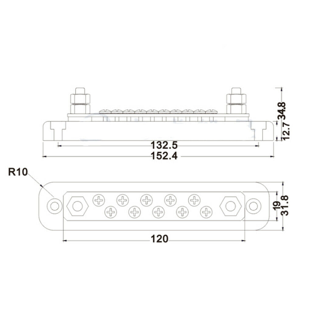 Stainless Steel Bus-Bar Electrical Terminal Junction 10P for Boat Marine RV