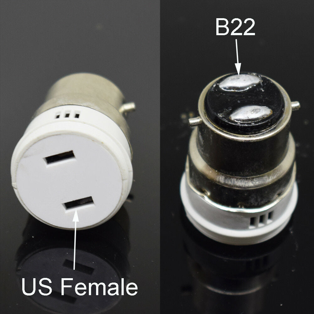 10pcs B22 Male to US 2 Prong Holes Female Socket Halogen CFL Light Lamp Adapter