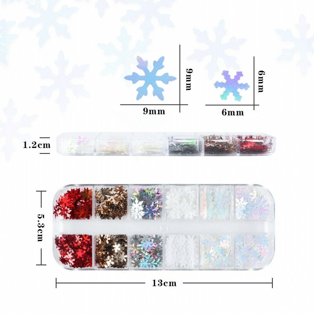 12 Grids/Box Winter Christmas Manicure Snowflake Sequins Nail Art Decorations