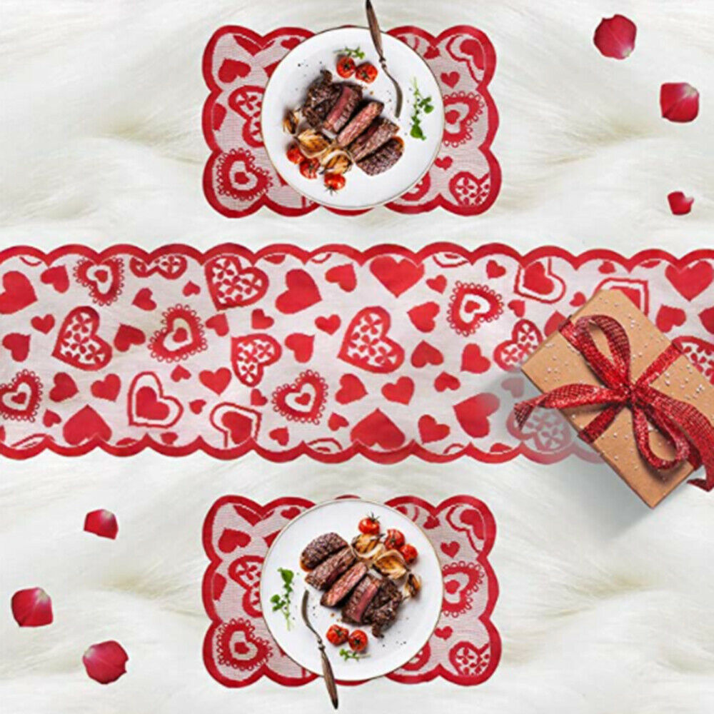 Table Runner Red Heart Printed Lacework Table Cloth Wedding Party Valentines Day
