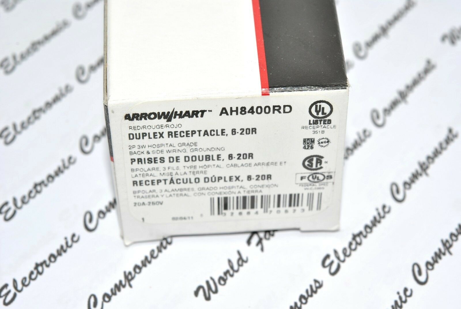 1pcs-COOPER AH8400RD 20A 250V NEMA6-20 Premium Hosptial Duplex Receptacle Outlet
