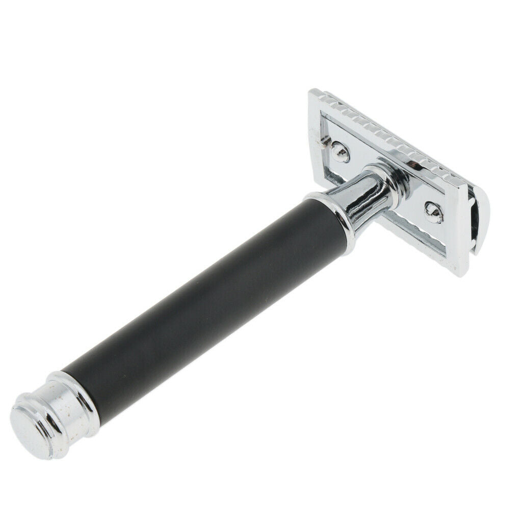 Men Long Handle Double Edge Safety Shaving Razor Beard Grooming Tool Black